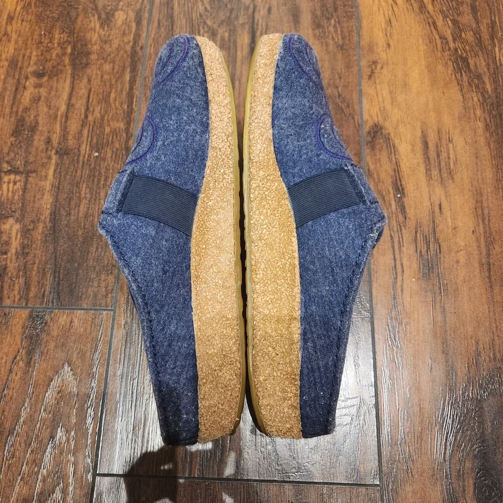 Haflinger Grizzly Wool Clogs Blue Swirl Embroidery Cork Footbed Shoes Womens 39 - Picture 4 of 6